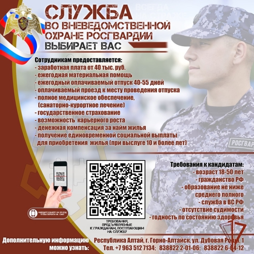 Управление Росгвардии по Республике Алтай проводит набор кандидатов на должности сотрудников полиции